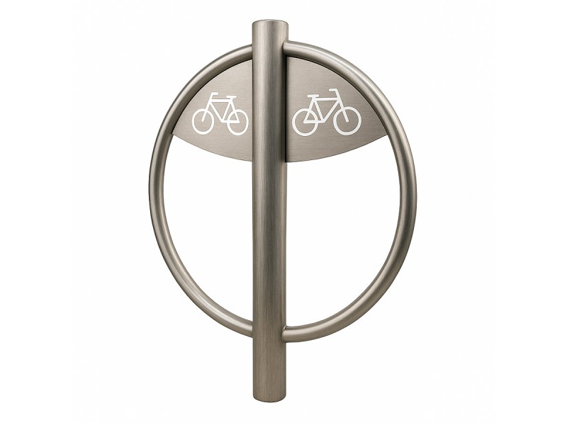 Support vélo rond en inox avec picto cycle Support vélo rond en inox avec picto cycle
