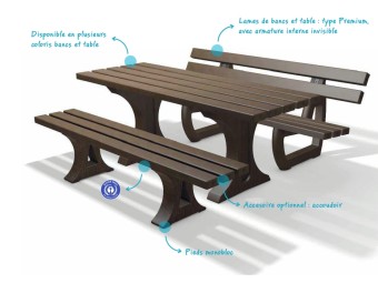 Table + bancs de pique-nique en plastique recyclé TIVOLI