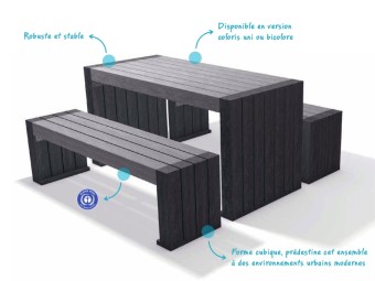 Table + bancs de pique-nique en plastique recyclé CALERO