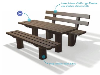 Table + bancs de pique-nique en plastique recyclé TAUNUS