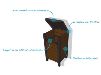 Corbeille de ville en plastique recyclé 75 litres