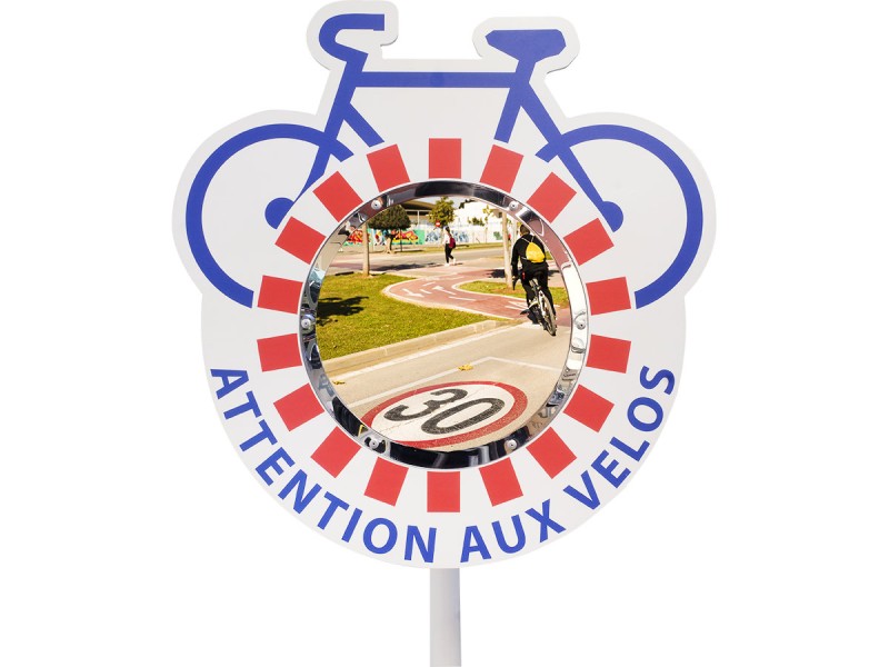 Miroir pour piste cyclable &quot;Attention aux vélos&quot;
