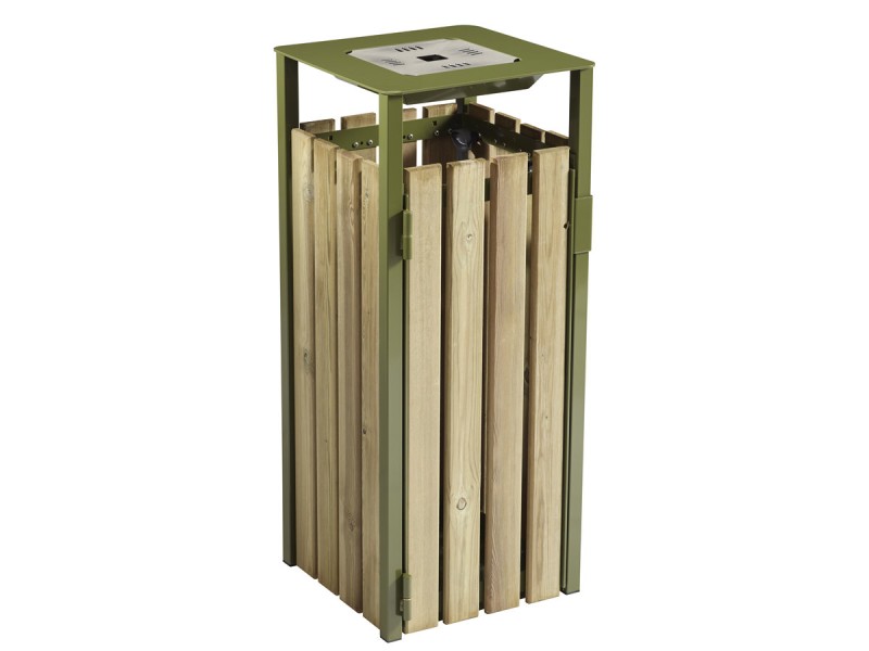 Poubelle de ville bois et métal avec ou sans cendrier 50l et 110l Ede