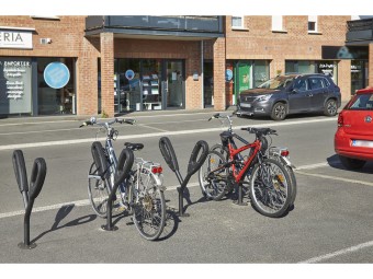 Poteau support 2 vélos avec appui en caoutchouc recyclé