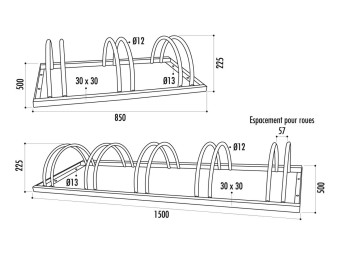 Rack à vélo 3 ou 5 places galvanisé - ECO