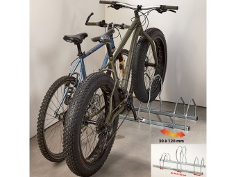 Râtelier 3 vélos sur 2 niveaux pour fat bike - largeur pneu ajustable