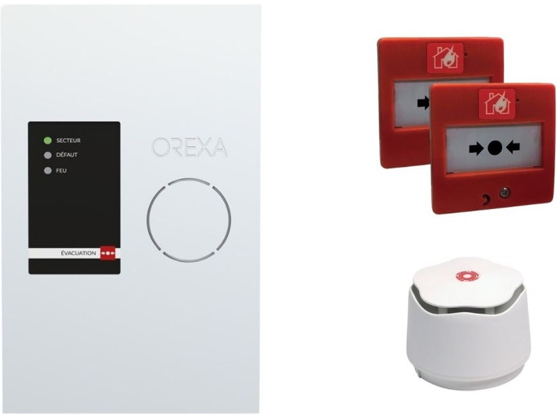 Kit alarme incendie type 4 filaire OREXA avec sirène et 2 déclencheur