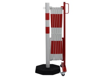 Barrière extensible en acier avec poteau sur socle mobile lesté