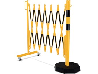 Barrière extensible en acier avec poteau sur socle mobile lesté