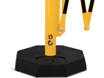 Barrière extensible en acier avec poteau sur socle mobile lesté