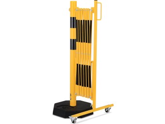 Barrière extensible en acier avec poteau sur socle mobile lesté