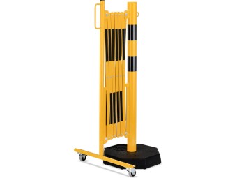 Barrière extensible en acier avec poteau sur socle mobile lesté