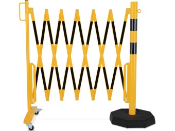 Barrière extensible en acier avec poteau sur socle mobile lesté