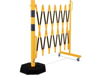 Barrière extensible en acier avec poteau sur socle mobile lesté