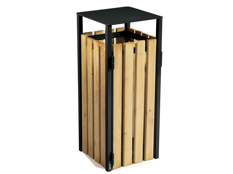 Poubelle de ville bois et métal avec ou sans cendrier 50l et 110l Ede