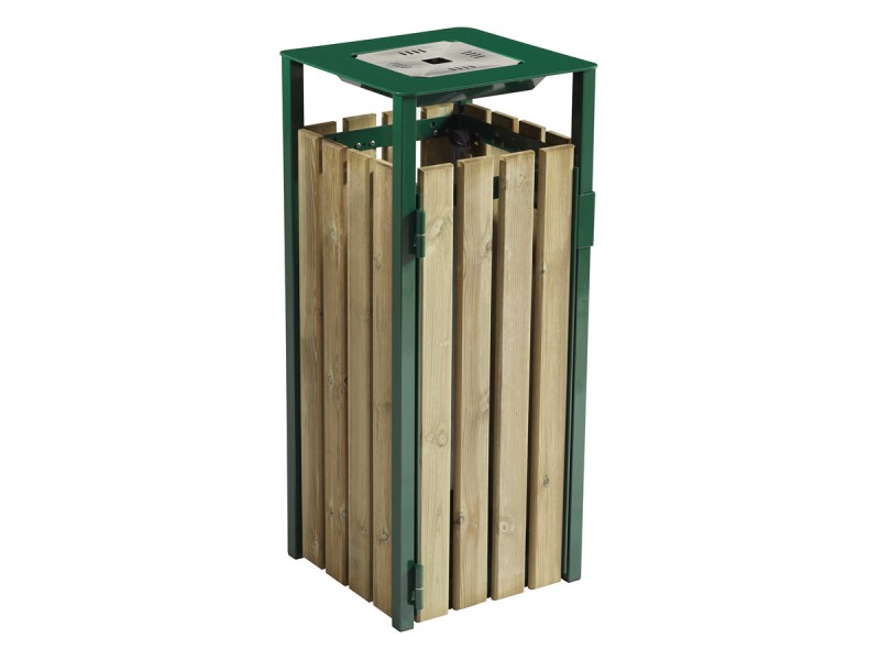 Poubelle de ville bois et métal avec ou sans cendrier 50l et 110l Ede