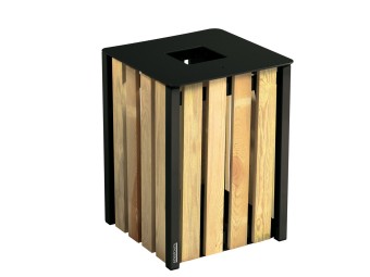 Poubelle de ville bois et métal avec ou sans cendrier 50l et 110l Ede