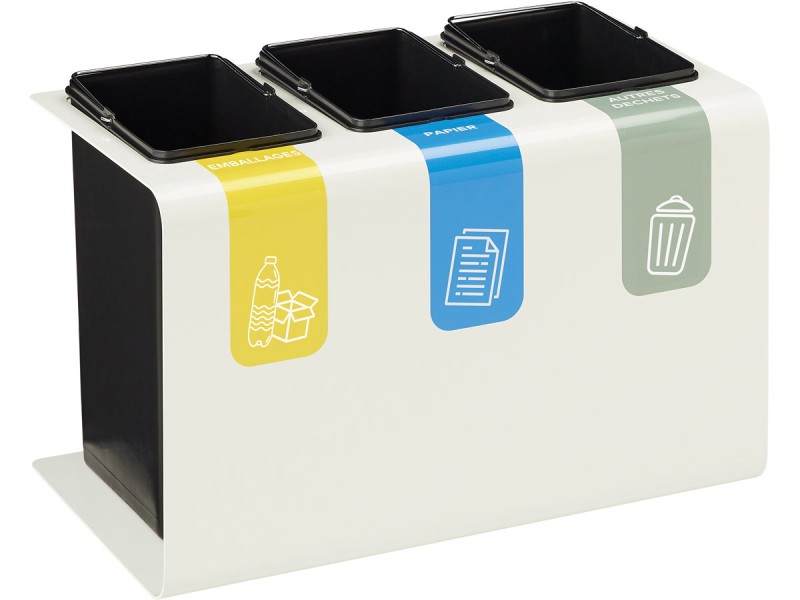 Stand de 2 à 3 flux 8 ou 15L pour tri sélectif dans les bureaux Tribu