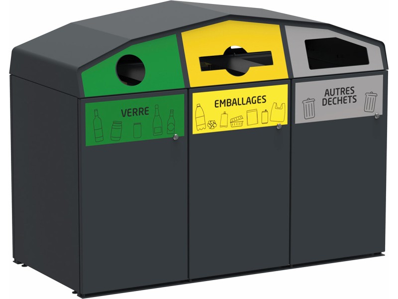 Point de tri 3 flux avec 3 bacs roulants 120L, 240L ou 340L Trirok