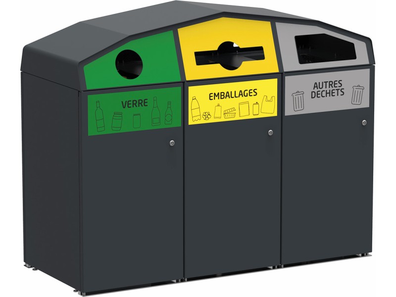 Point de tri 3 flux avec 3 bacs roulants 120L, 240L ou 340L Trirok