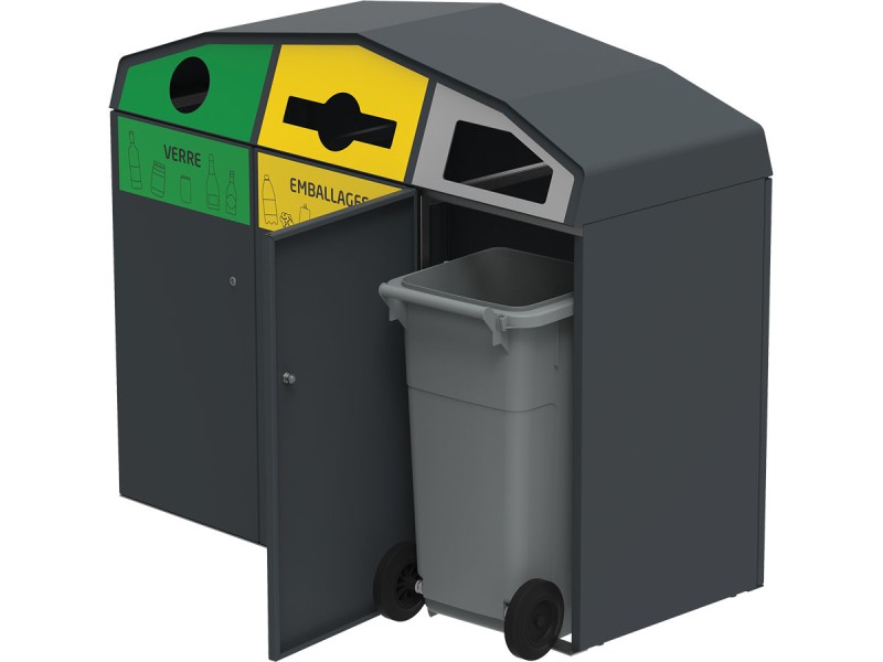 Point de tri 3 flux avec 3 bacs roulants 120L, 240L ou 340L Trirok