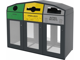 Point de tri 3 flux Vipirate avec 3 supports de sacs - 3 x 110L Triro