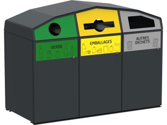 Point de tri 3 flux avec 3 bacs roulants 120L, 240L ou 340L Trirok