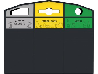 Point de tri 3 flux avec 3 bacs roulants 120L, 240L ou 340L Trirok