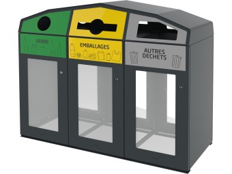 Point de tri 3 flux Vipirate avec 3 supports de sacs - 3 x 110L Triro