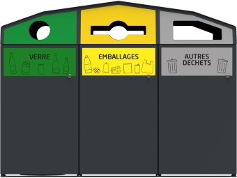 Point de tri 3 flux avec 3 bacs roulants 120L, 240L ou 340L Trirok