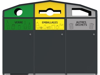 Point de tri 3 flux avec 3 bacs roulants 120L, 240L ou 340L Trirok