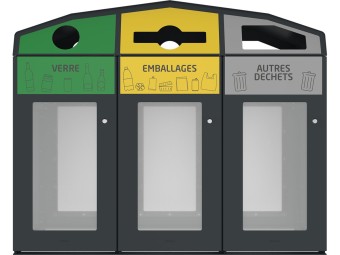 Point de tri 3 flux Vipirate avec 3 supports de sacs - 3 x 110L Triro