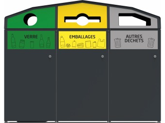 Point de tri 3 flux avec 3 bacs roulants 120L, 240L ou 340L Trirok