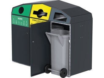 Point de tri 3 flux avec 3 bacs roulants 120L, 240L ou 340L Trirok