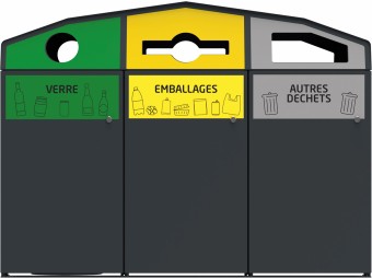 Point de tri 3 flux avec 3 bacs roulants 120L, 240L ou 340L Trirok