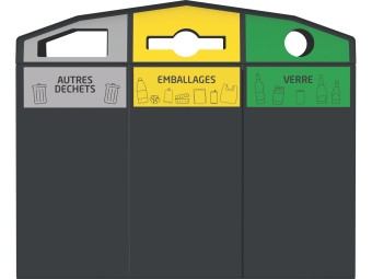 Point de tri 3 flux avec 3 bacs roulants 120L, 240L ou 340L Trirok
