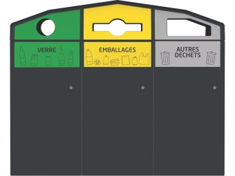 Point de tri 3 flux avec 3 bacs roulants 120L, 240L ou 340L Trirok