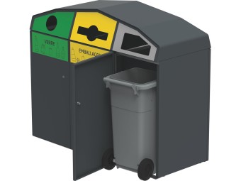 Point de tri 3 flux avec 3 bacs roulants 120L, 240L ou 340L Trirok