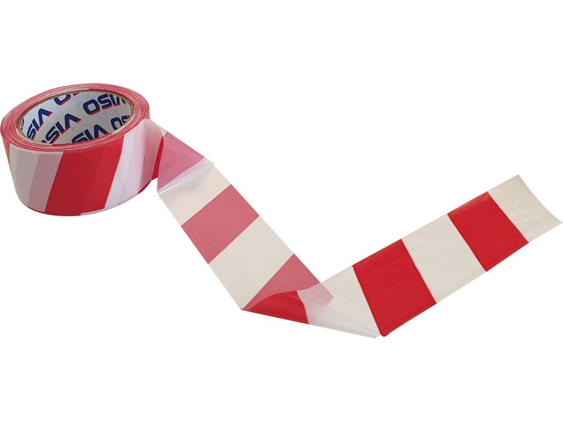 Lot de 12 rubalises 50mm x 100m rouge et blanche simple face