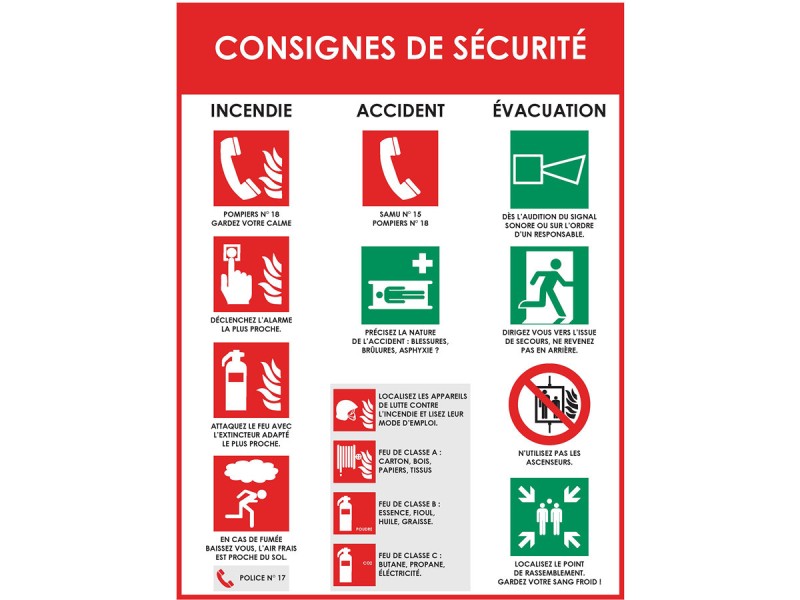 Panneau d'affichage : CONSIGNE DE SECURITE - vendu par lot de 5