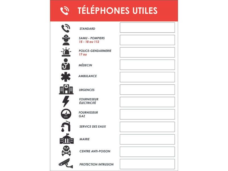 Panneau d'affichage : N°D'URGENCE - vendu par lot de 5