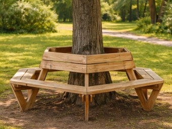 Banc en bois tour d'arbre Alès