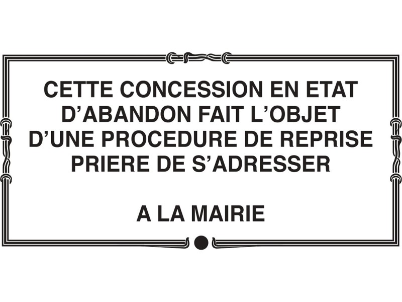 Plaque de cimetière pour concession en état d'abandon