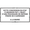 Plaque de cimetière pour concession en état d'abandon