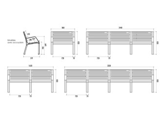 Banc exterieur Modo en plastique Eco avec accoudoirs