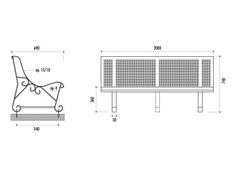 Banc exterieur Mexico 2 pieds en acier peint