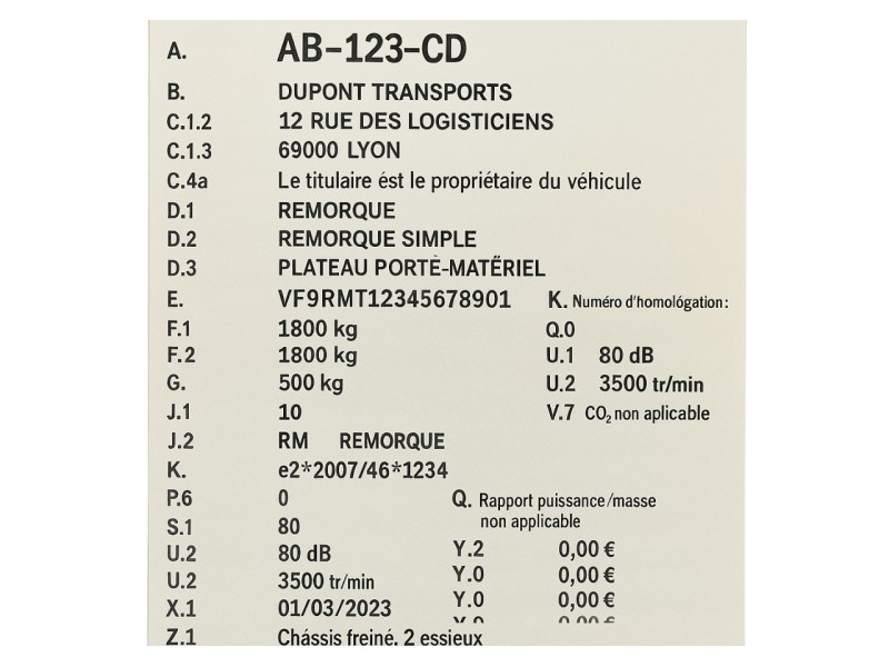 Option carte grise pour remorque porte-barrières de police Option carte grise pour remorque porte-barrières de police