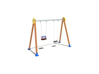 Balançoire en bois mixte - 1 places enfant et 1 place bébé