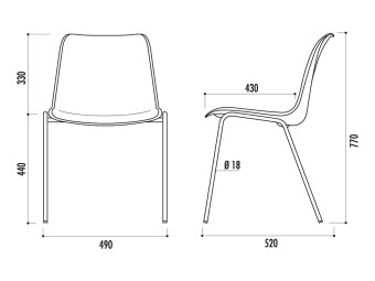 Chaise coque Naples / Hélène - pieds Ø 18mm - M2 ou M4
