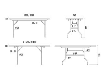 Table rectangulaire en bois exotique pliante Tarragone 183 ou 200 cm